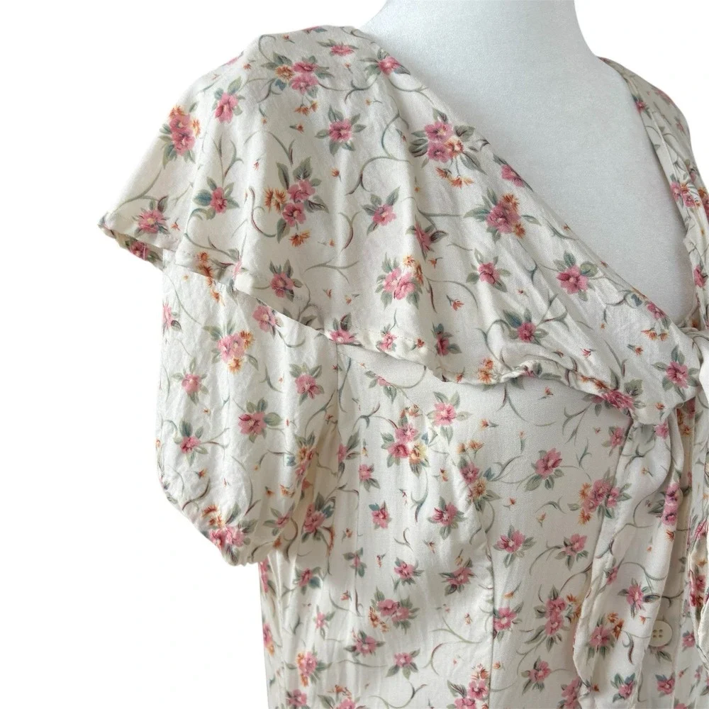 Vintage Floral Maxi Dress 11/12 Modest Cottagecore Feminine Button Coquette - Picture 3 of 7
